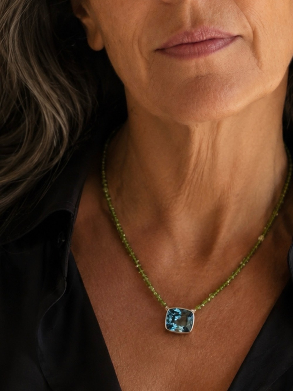 One of a kind peridot and London blue topaz necklace-gemstones